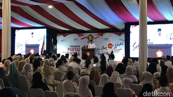 Prabowo Subianto di HUT Gerindra (Rolando Fransiscus Sihombing/detikcom)