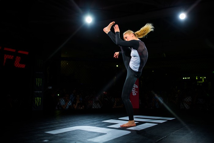 SHANGHAI, CHINA - JUNE 21: UFC fighter Valentina Shevchenko in action during workout session of Fan Experience at UFC Performance Institute on June 21, 2019 in Shanghai, China. (Photo by Yifan Ding/Getty Images)