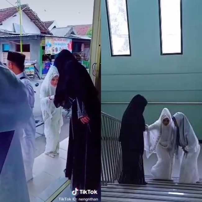 Saat sudah berada di lokasi akad nikah, Nengmas juga terlihat menjemput calon istri kedua suaminya yang sudah memakai pakaian pengantin. MasyaAlloh 😭 adiku bidadari surga bgt mulia hati mu menjemput madu mu untuk suami mu 😭😭dia madu yg dipilih untuk suaminya wanita sholehah, tulis Neng Ros pada keterangan video yang diunggahnya. Foto: tiktok @nengnthan