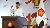 Naik podium Prabowo langsung berpidato di HUT ke-12 Partai Gerindra, di DPP Partai Gerindra, Ragunan, Pasar Minggu, Jakarta Selatan, Kamis (6/2/2020).
