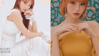 Chaewon tampil dengan model rambut berbeda di kedua teaser. (Stone Music) 