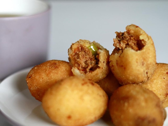 Combro, Indonesian traditional food, and a cup of tea.