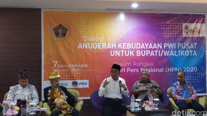 Menko PMK Muhadjir Effendy di HPN 2020. (Farih MS/detikcom)