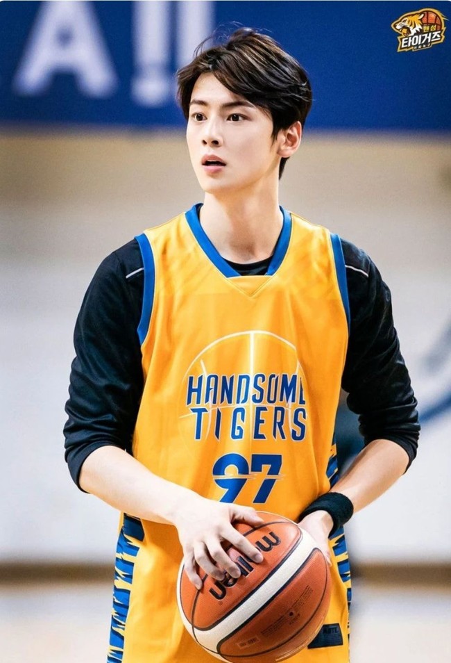 Bagaimana menurut kamu, apakah Cha Eunwoo tetap ganteng baik saat menjadi artis maupun atlet basket? (Foto: Dok. Handsome Tigers/SBS)
