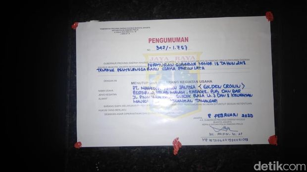 Ditutup Anies, Diskotek Golden Crown Disegel Satpol PP