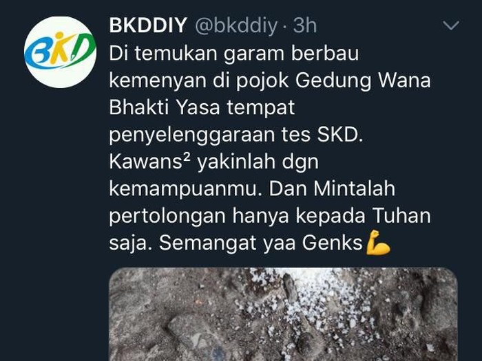 BKD DIY menemukan garam berbau kemenyan di sekitar lokasi ujian SKD CPNS, Minggu (9/2/2020).