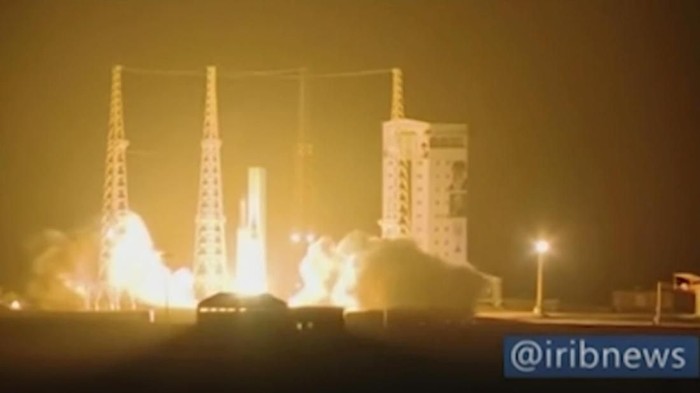 In this image taken from video an Iranian rocket carrying a satellite is launched from Imam Khomeini Spaceport in Iranâ€™s Semnan province, some 230 kilometers (145 miles) southeast of Iranâ€™s capital, Tehran, Sunday, Feb. 9, 2020. The rocket failed to put the satellite into orbit on Sunday, state television reported, the latest setback for a program the U.S. claims helps Tehran advance its ballistic missile program. (IRIB via AP)