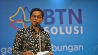 Direktur Utama PT Bank Tabungan Negara (Persero) Tbk, Pahala N. Mansury memberikan sambutannya usai meluncurkan produk baru BTN hasil bundling KPR dan Tabungan di Jakarta, Senin (10/2). Foto: dok. Bank BTN