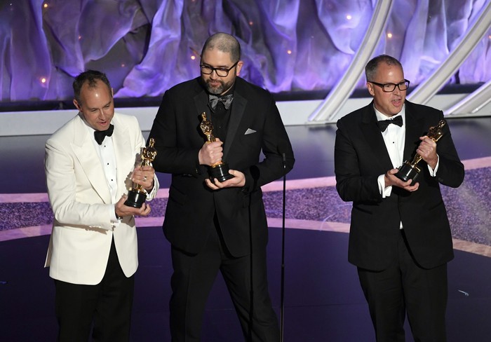 HOLLYWOOD, CALIFORNIA - FEBRUARY 09: (L-R) Jonas Rivera, Josh Cooley, and Mark Nielsen accept the Animated Feature Film award for Toy Story 4 onstage during the 92nd Annual Academy Awards at Dolby Theatre on February 09, 2020 in Hollywood, California. (Photo by Kevin Winter/Getty Images)