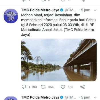 Akun @TMCPoldaMetro Salah Posting Foto soal Banjir, Polda Metro Minta Maaf