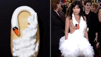 Walaupun bukan gaun dari Oscar 2020, biskuit dengan hiasan gaun cantik selanjutnya adalah milik dari Bjork. Gaun tersebut mirip dengan angsa putih cantik, hiasan pada bagian lehernya pun dibentuk menyerupai kepala angsa. Gaun tersebut pernah fenomenal di Oscar 2015 lalu. Foto: Istimewa