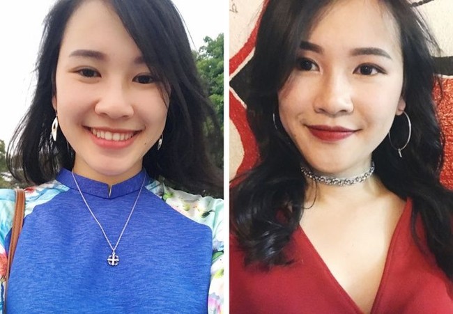Giang Nguyen terlihat seperti remaja 16 tahun ketika tampil polos tanpa makeup sampai-sampai dia tidak diperbolehkan masuk klub atau bar karena dianggap masih di bawah umur. Aku pakai makeup tebal ketika aku ingin dilihat sebagai wanita dewasa, ungkapnya. Foto: Dok. Brightside/Quora