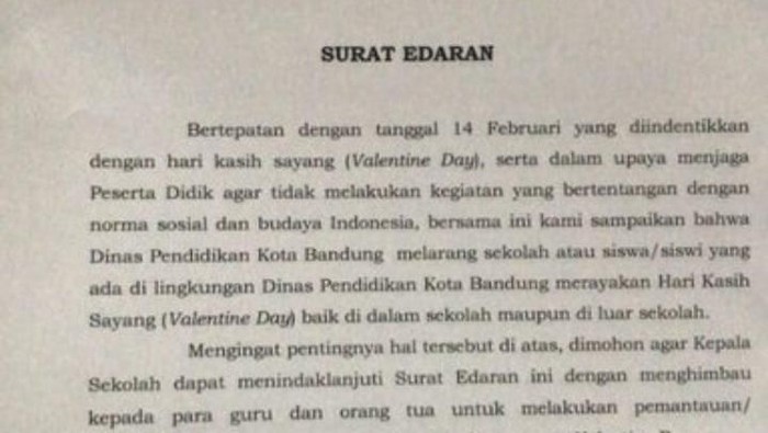 Disdik Kota Bandung Larang Pelajar Sd Smp Rayakan Valentine Day