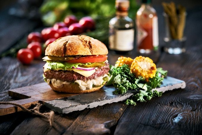 Freshly baked bread on wooden table