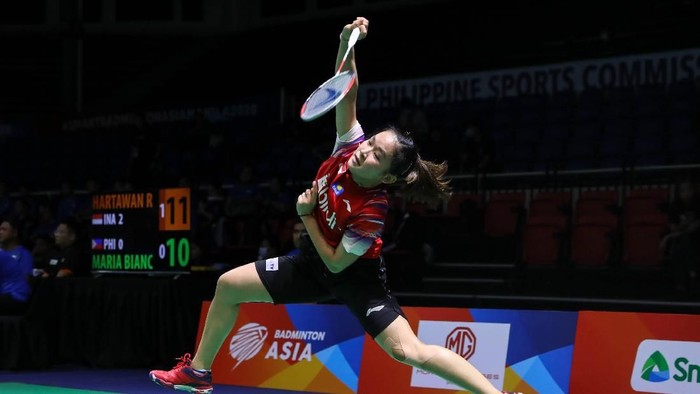 Ruselli Hartawan memenangi partai ketiga duel Indonesia vs Filipina di Kejuaraan Bulutangkis Beregu Asia 2020 di Manila, Filipina.