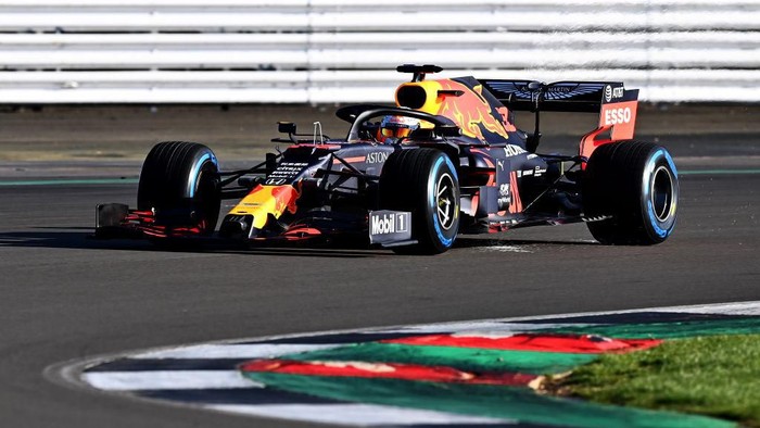 NORTHAMPTON, ENGLAND - FEBRUARY 12: Max Verstappen of the Netherlands driving the (33) Aston Martin Red Bull Racing RB16 during the Red Bull Racing RB16 launch at Silverstone Circuit on February 12, 2020 in Northampton, England. (Photo by Clive Mason/Getty Images)