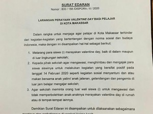 Pemkot Makassar Keluarkan Surat Edaran Larang Siswa Rayakan Valentine