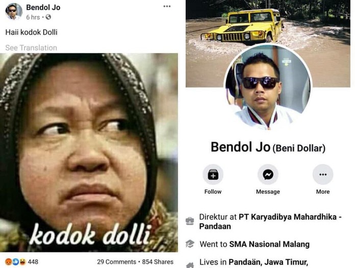 Wali Kota Surabaya Tri Rismaharini kembali dihina netizen. Namun akun Facebook yang menghina Risma mengaku sebagai korban hacker.