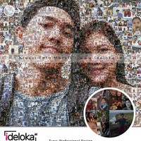 Foto mozaik ini jadi salah satu digital art yang tengah tren yaitu berupa foto yg diolah dari kepingan-kepingan foto ukuran kecil yang dibuat secara sistematis. Dalam jarak pandang tertentu susunan foto-foto ukuran kecil membentuk karakter wajah seseorang atau obyek tertentu. Kamu bisa memesan foto mozaik ini di akun Instagram @ideloka.id dengan harga Rp 400.000. Foto: Instagram