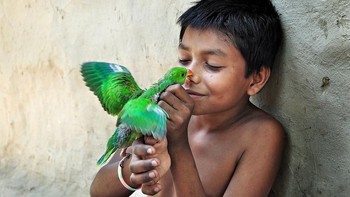 Potret seorang anak yang tengah bermain bersama burung peliharaannya ini diabadikan oleh pranab_basak dari India. Istimewa/Dok. Boredpanda/Agora Images.