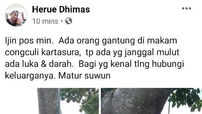Mayat tergantung di Sukoharjo, Minggu (16/2/2020).
