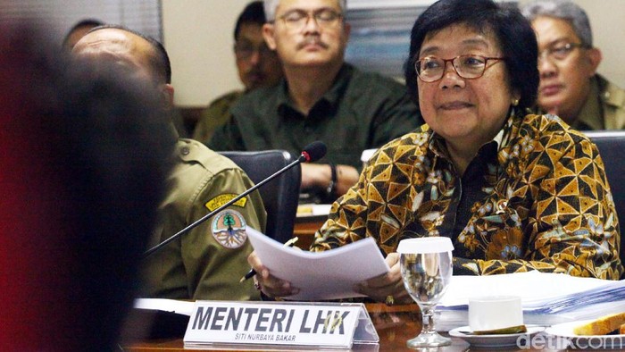 Menteri Lingkungan Hidup dan Kehutanan (LHK) Siti Nurbaya (kanan) bersama Sekjen Kemen LHK Bambang Hendroyono (kiri) mengikuti Rapat Kerja dengan Komite II DPD RI di Gedung DPD Kompleks Parlemen Senayan, Jakarta, Senin (17/2/2020). Rapat dengan DPD tersebut membahas program kerja Kementerian Lingkungan Hidup dan Kehutanan Tahun 2020.
