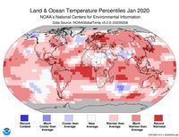 Gambaran suhu permukaan bumi oleh NOAA's National Centers for Environmental Information.