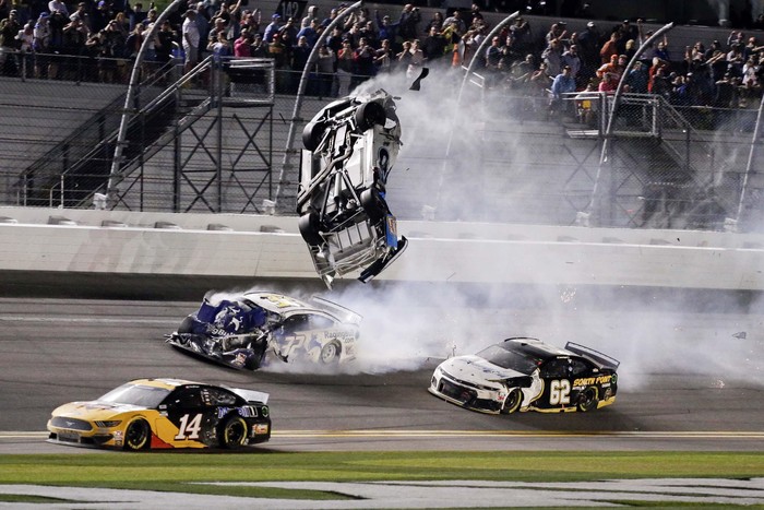 NASCAR Daytona 500 Auto Racing Ryan Newman (6) crashes on the last lap of the NASCAR Daytona 500 auto race at Daytona International Speedway, Monday, Feb. 17, 2020, in Daytona Beach, Fla. (AP Photo/David Graham)