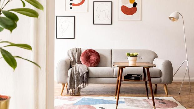 Minimalistic retro style home interior. Scandinavian living room.
