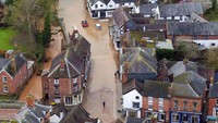 Begini penampakan banjir di Tenbury Wells, dilihat dari atas, Senin (17/2) waktu setempat. Steve Parsons/PA via AP.