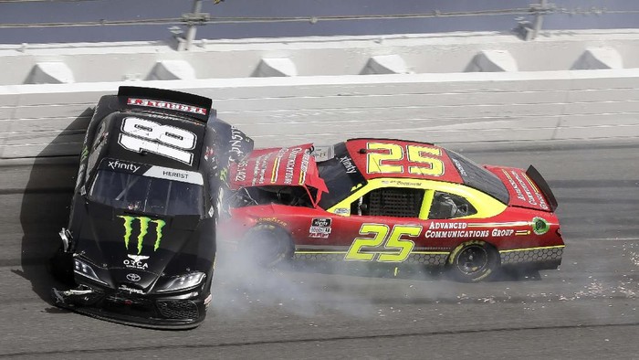 Ryan Newman (6) crashes on the last lap of the NASCAR Daytona 500 auto race at Daytona International Speedway, Monday, Feb. 17, 2020, in Daytona Beach, Fla. (AP Photo/David Graham)