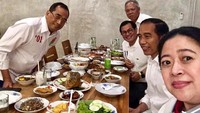 Keseruan kulineran lain Pramono bersama Jokowi. Kali ini ditemani Puan Maharani dan politisi handal lain. Mereka menikmati makan malam di sebuah restoran di Bogor. Foto: Instagram pramonoanungw