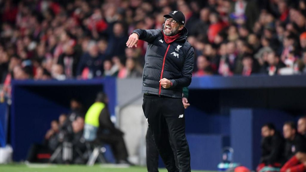 Ekspresi Juergen Klopp ketika Liverpool bertandang ke Atletico Madrid. (Foto: Michael Regan/Getty Images)