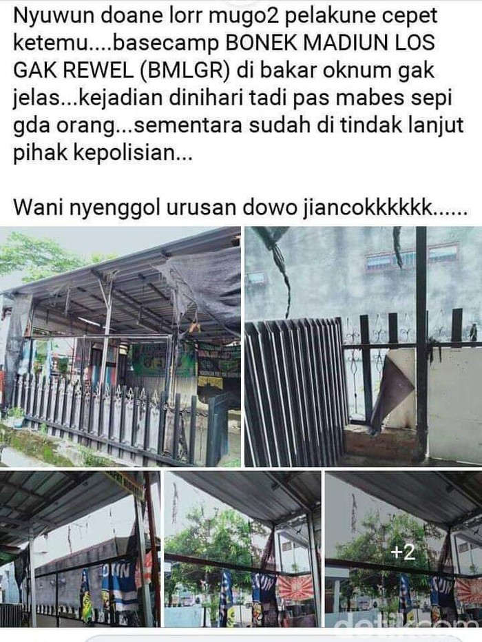 viral basecamp bonek di madiun dibakar