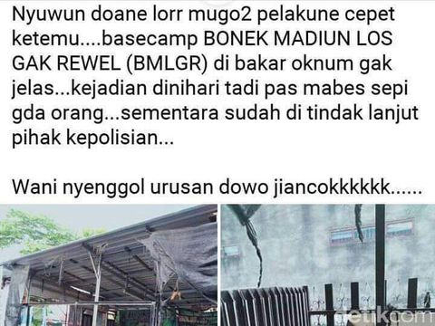 Viral, Basecamp Bonek di Kota Madiun Diduga Dibakar