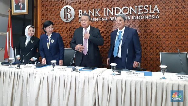 Konferensi pers hasil Rapat Dewan Gubernur Bank Indonesia edisi Februari 2020. (CNBC Indonesia/Lidya Julita Sembiring)