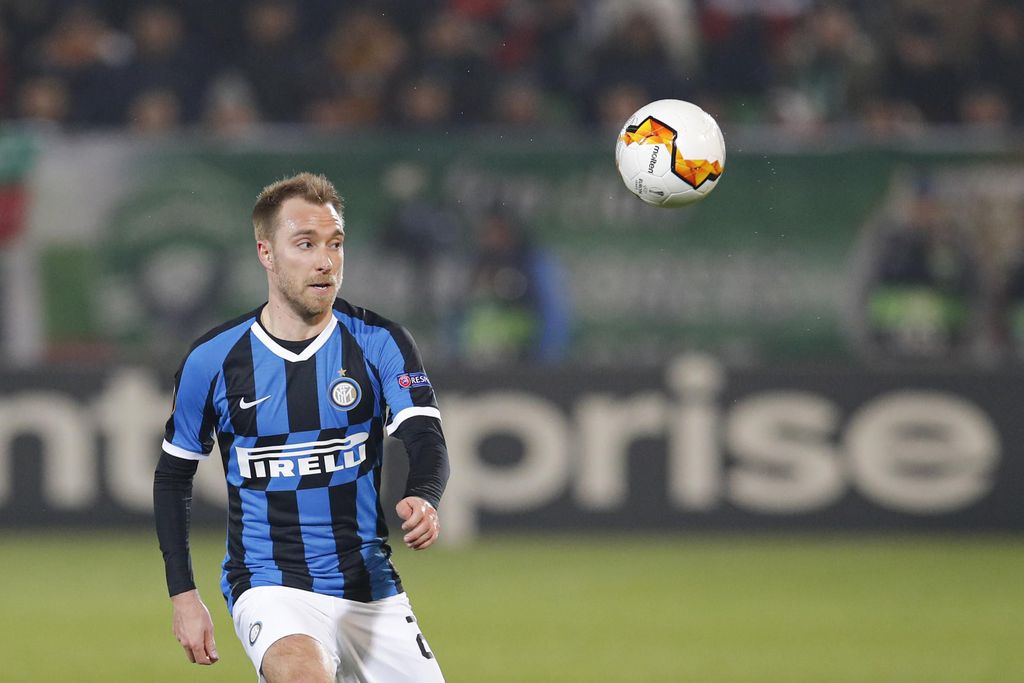 Eriksen Inter Milan's Christian Eriksen controls the ball during an Europa League, round of 32, first leg, soccer match between PFC Ludogorets Razgrad and Inter Milan at Huvepharma Arena in Razgrad, Bulgaria, Thursday, Feb. 20, 2020. (AP Photo/Vadim Ghirda)