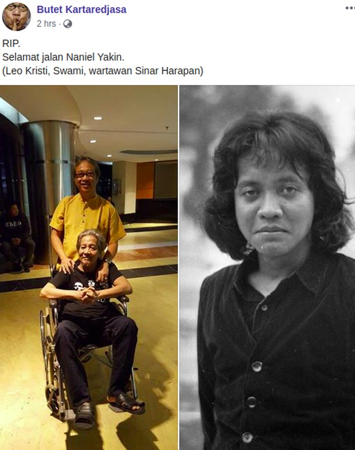 Naniel Yakin, pencipta lagu Bento (duduk di kursi roda) / Tangkapan layar FB Butet Karteradjasa