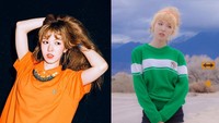 Sepanjang kariernya bersama Red Velvet, Wendy sering gonta-ganti warna rambut. Foto kiri adalah teaser untuk Dumb Dumb, foto kanan adalah saat perilisan Ice Cream Cake. (Foto: SM Entertainment)