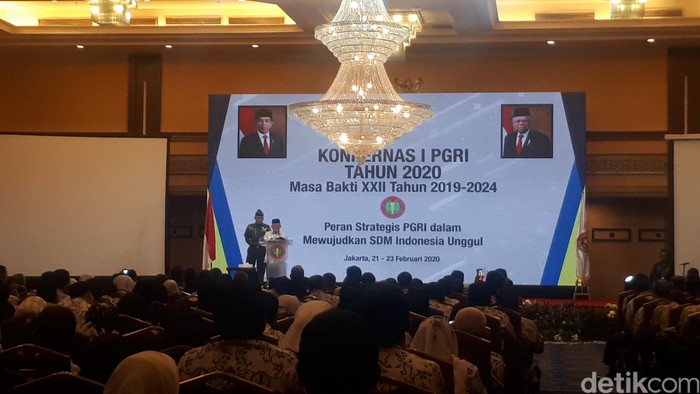 Wakil Presiden Maruf Amin membuka acara Konferensi Kerja Nasional I PGRI 2020 (Dwi Andayani/detikcom)