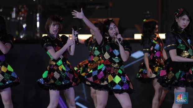 JKT48 dalam acara bertajuk Korean Wave in Love. (CNBC Indonesia/Tri Susilo)