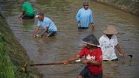 Sejumlah petani di Selokan Mataram, Tirtomartani, Kalasan, Sleman, DI Yogyakarta, juga membersihkan sampah, Jumat (21/2/2020). ANTARA FOTO/Hendra Nurdiyansyah.