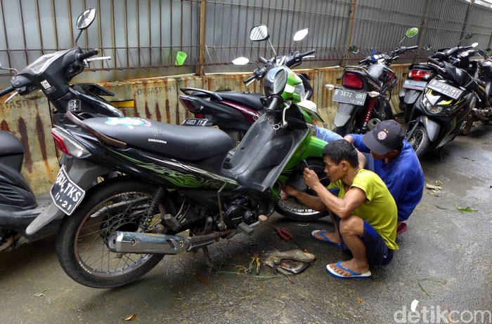 Warga Korban Banji Perbaiki Motor Banjir turut merendam sejumlah kendaraan milik warga di kawasan Rawa Terate, Jakarta. Warga pun saling bantu memperbaiki motor-motor terdampak banjir tersebut.
