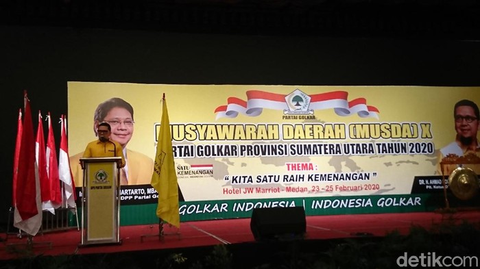 Waketum Golkar Ahmad Doli Kurnia membuka Musda X Golkar Sumut (Ahmad Arfah/detikcom)