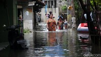 Banjir yang merendam Rawa Terate setinggi paha orang dewasa.