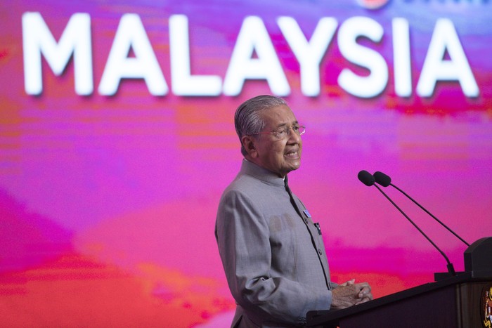 In this May 9, 2019, photo, Malaysian Prime Minister Mahathir Mohamad, speaks during a press conference in Putrajaya, Malaysia. Malaysian Prime Minister Mahathir has tendered his resignation to the king, his office reported Monday. (AP Photo/Vincent Thian)