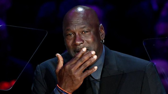 LOS ANGELES, CALIFORNIA - FEBRUARY 24: Michael Jordan speaks during The Celebration of Life for Kobe & Gianna Bryant at Staples Center on February 24, 2020 in Los Angeles, California. (Photo by Kevork Djansezian/Getty Images)