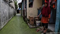 Air banjir bahkan bercampur lumut.
