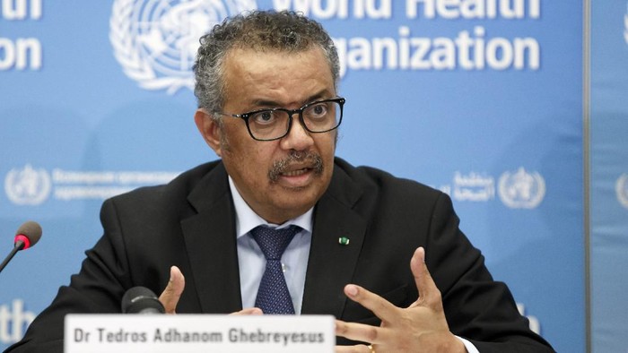 Tedros Adhanom Ghebreyesus, Director General of the World Health Organization (WHO), addresses a press conference about the update on COVID-19 at the World Health Organization headquarters in Geneva, Switzerland, Monday, Feb. 24, 2020. (Salvatore Di Nolfi/Keystone via AP)