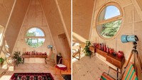Rumah ini mencakup satu ruang tamu pusat dan beberapa sudut untuk tidur. Kamar tidur termasuk tempat tidur permanen.